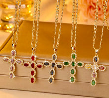 Charger l'image dans la galerie, Collier Croix dorée avec pierres de couleurs variées