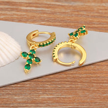 Charger l'image dans la galerie, Boucles d'oreilles Croix Émeraude